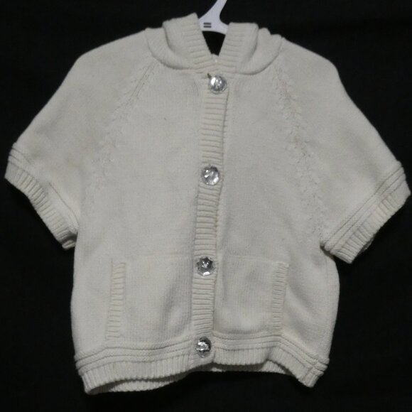 GYMBOREE | xs 3-4 years | White Knit Hooded Short Sleeve Cardigan With Pockets - Picture 2 of 14